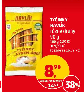 Tyčinky trvanlivé se sýrem a solí Havlík