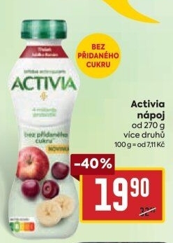 Jogurtový nápoj bez cukru Activia Danone