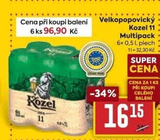 Pivo světlý ležák 11° Medium Velkopopovický Kozel