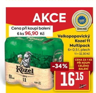 Pivo světlý ležák 11° Medium Velkopopovický Kozel