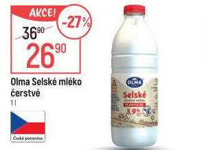 Mléko čerstvé selské Olma - 3,5% plnotučné