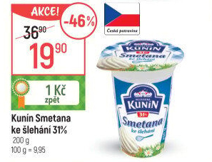 Smetana ke šlehání Mlékárna Kunín 31%