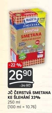 Smetana čerstvá ke šlehání Jihočeská Madeta 33%
