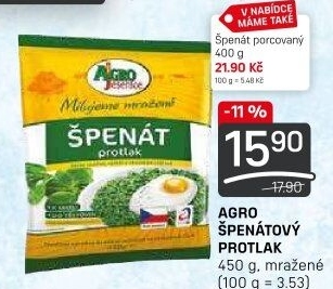 Špenátový protlak mražený Agro Jesenice