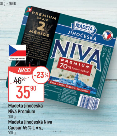 Sýr Niva Premium Jihočeská 70% Madeta