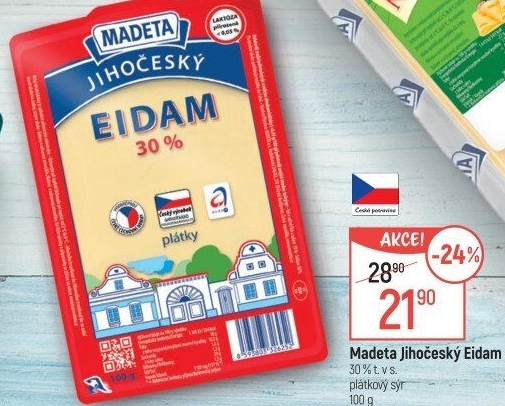 Sýr Eidam Jihočeský 30% Madeta
