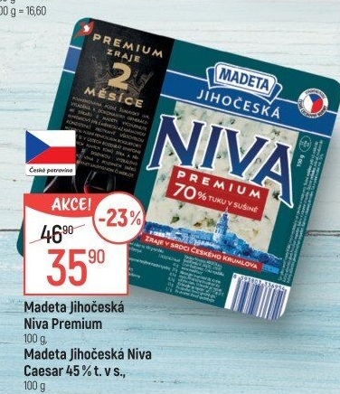 Sýr Niva Premium Jihočeská 70% Madeta