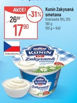 Zakysaná smetana krémovitá Mlékárna Kunín 15%
