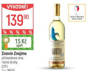 Víno Veltlínské zelené Ledňáček Znovín Znojmo - pozdní sběr