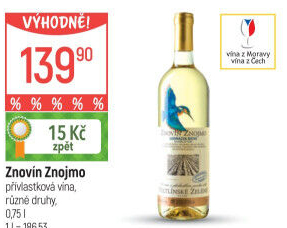 Víno Veltlínské zelené Ledňáček Znovín Znojmo - pozdní sběr