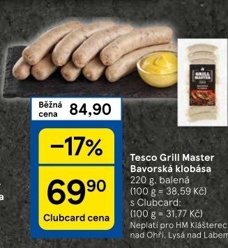 Bavorská klobása kuřecí Grill Master Tesco