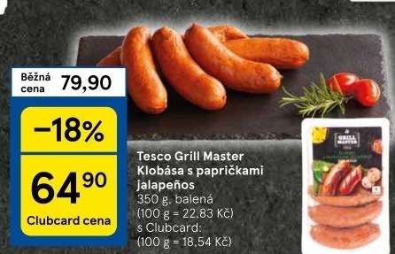 Klobása s Jalapeňos Grill Master Tesco