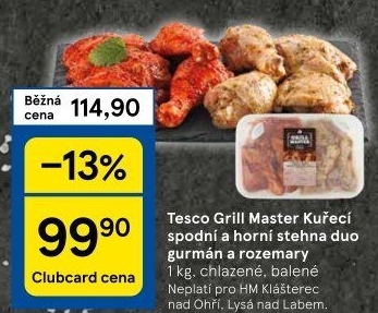 Marinovaná kuřecí stehna Gurmán a Rozemary Grill Master Tesco
