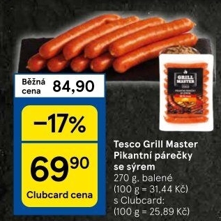 Pikantní párečky se sýrem Grill Master Tesco