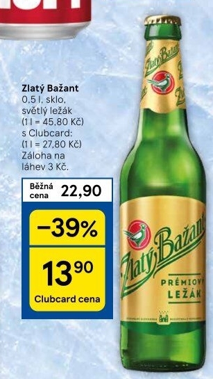 Pivo světlý ležák 12° Zlatý Bažant