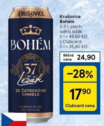 Pivo světlý ležák Bohém Krušovice
