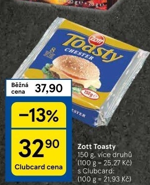 Sýr tavený plátky Toasty Zott