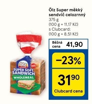 Toustový celozrnný Sandwich Soft chléb ÖLZ
