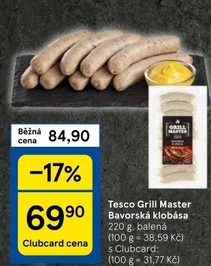 Bavorská klobása kuřecí Grill Master Tesco