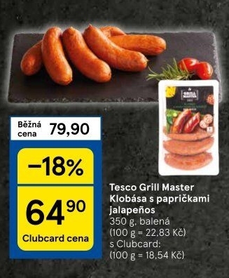 Klobása s Jalapeňos Grill Master Tesco