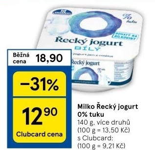 Ochucený jogurt řecký 0% Milko