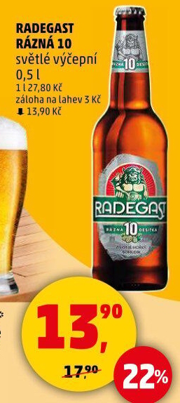 Pivo světlé výčepní Rázná 10° Radegast
