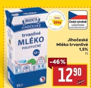 Mléko trvanlivé Jihočeské Madeta - 1,5% polotučné