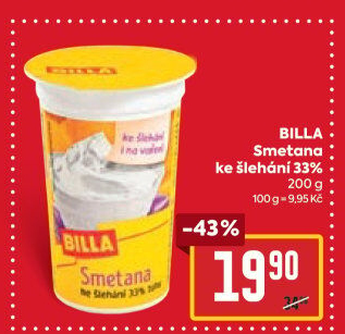 Smetana ke šlehání Billa 33%