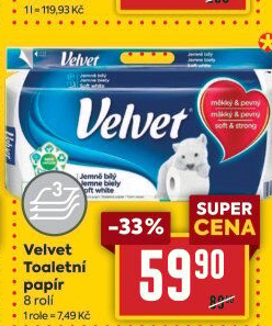 Toaletní papír 3vrstvý Velvet