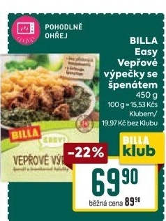 Vepřové výpečky se špenátem Easy Billa