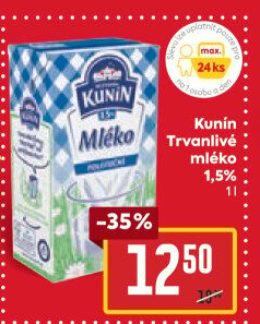 Mléko trvanlivé Mlékárna Kunín - 1,5% polotučné