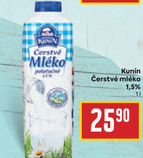 Mléko čerstvé Mlékárna Kunín - 1,5% polotučné