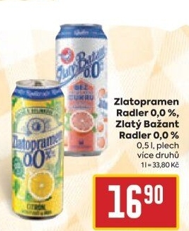 Nealkoholické pivo ochucené Radler Zlatopramen