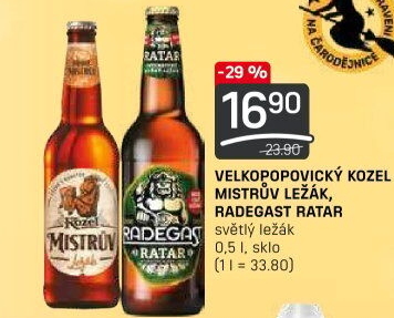 Pivo Mistrův světlý ležák Velkopopovický Kozel