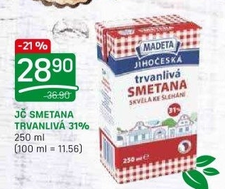 Smetana ke šlehání trvanlivá Jihočeská Madeta 31%