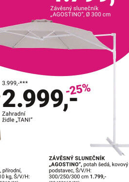 ZÁVĚSNÝ SLUNEČNÍK „AGOSTINO“