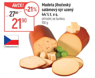 Sýr uzený salámový 44% Jihočeský Madeta