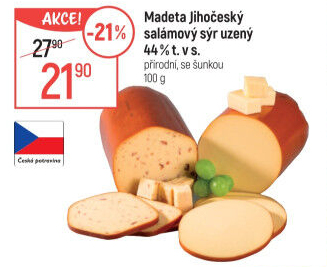 Sýr uzený salámový 44% Jihočeský Madeta
