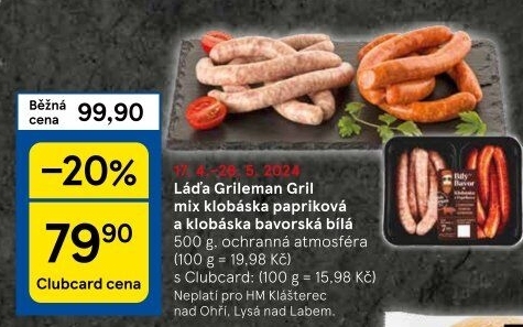 Klobása bílý bavor a klobása z Paprikova Láďa Grileman Kostelecké uzeniny