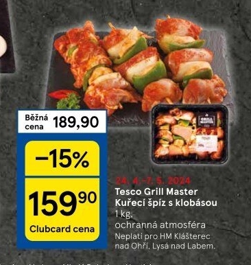 Kuřecí špíz s klobásou Grill Master Tesco
