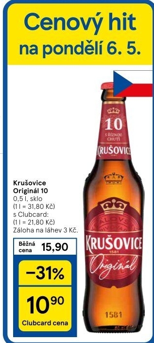 Pivo světlé výčepní Originál Královská 10° Krušovice