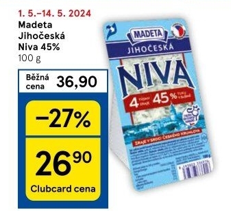 Sýr Niva Jihočeská 45% Madeta