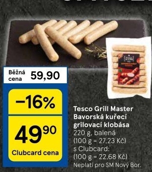 Bavorská klobása kuřecí Grill Master Tesco