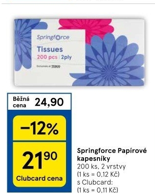 Papírové kapesníčky 2vrstvé Springforce - box