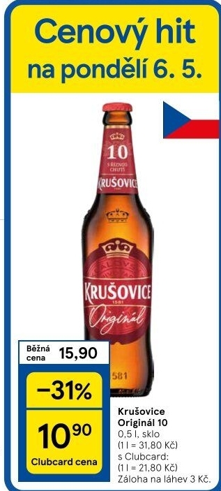 Pivo světlé výčepní Originál Královská 10° Krušovice