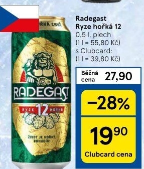 Pivo světlý ležák 12° Ryze hořká Radegast