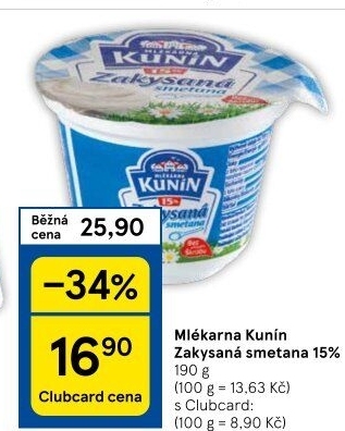 Zakysaná smetana Mlékárna Kunín 15%