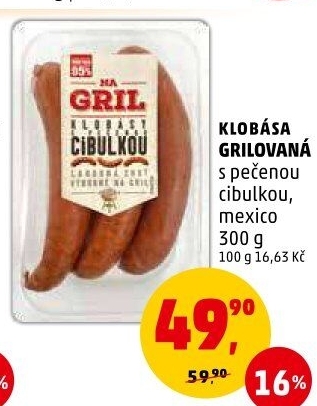 Klobása s pečenou cibulkou Na gril Penny