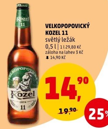 Pivo světlý ležák 11° Medium Velkopopovický Kozel