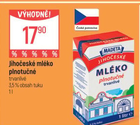 Mléko trvanlivé Jihočeské Madeta - 3,5% plnotučné